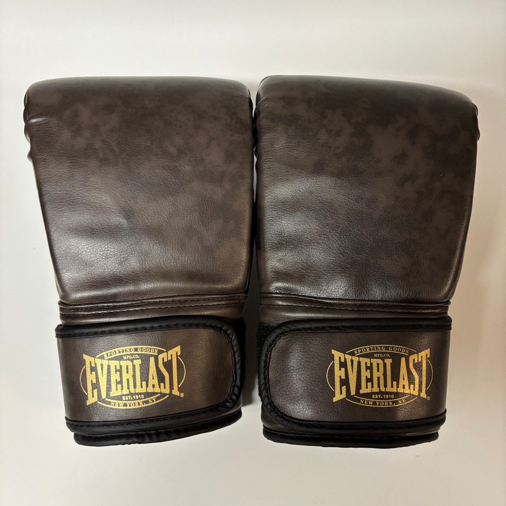 Everlast Brown Leather Boxing Bag Gloves Open Thumb Hook & Loop Strap L/XL